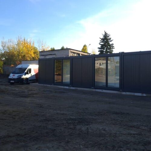 Pawilon Biurowy Z Kontenerow Warszawa Antracyt Pawilon biurowy Warszawa zewnętrzna elewacja